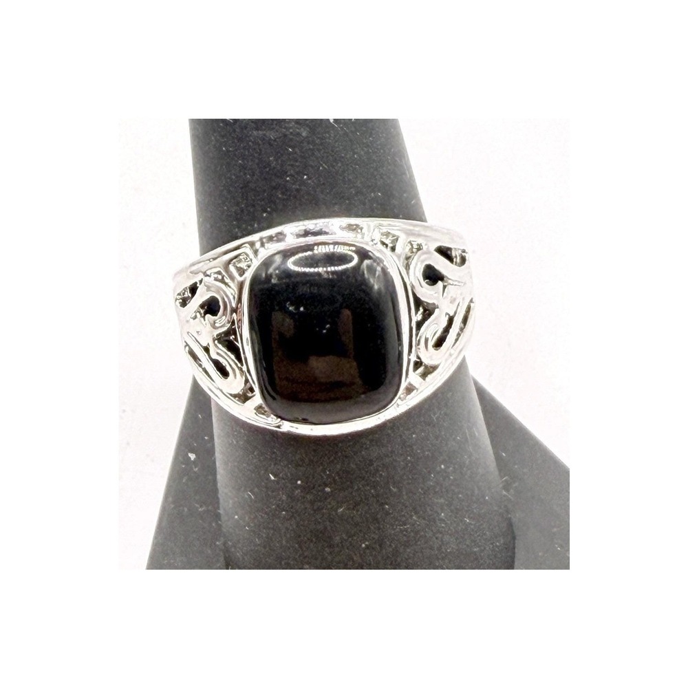 Black Cabochon Silver Tone Ring Size 8.5 Unisex Openwork Watch VIDEO